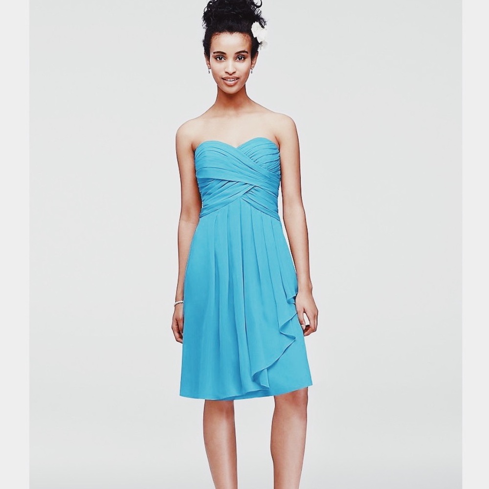DAVID’S BRIDAL Short Crinkle Chiffon Dress Pool 10